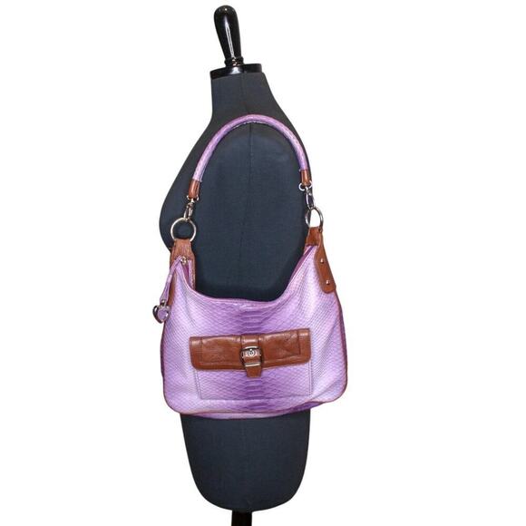 Sharif Studio Embossed Leather Shoulder Bag Pastel Purse Purple Brown - Picture 1 of 4